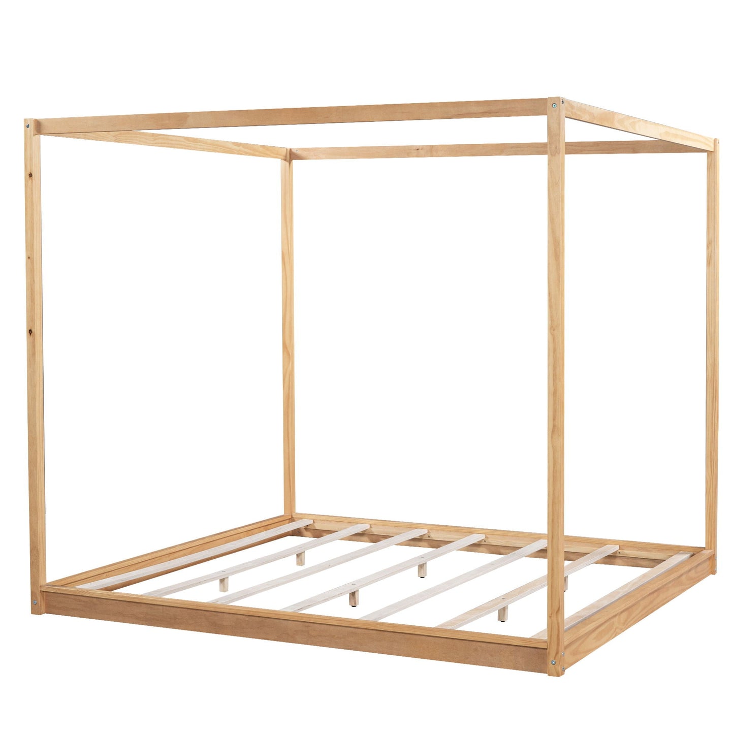 Wood canopy platform bed frame with support legs and airflow slats in natural finish on Tampa Home & Garden Store