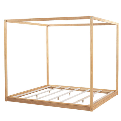 Wood canopy platform bed frame with support legs and airflow slats in natural finish on Tampa Home & Garden Store