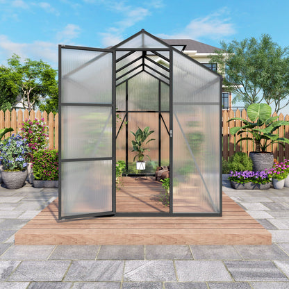 Windproof greenhouse with raised base, polycarbonate panels, black frame by HouseOfZazla on Tampa Home & Garden Store
