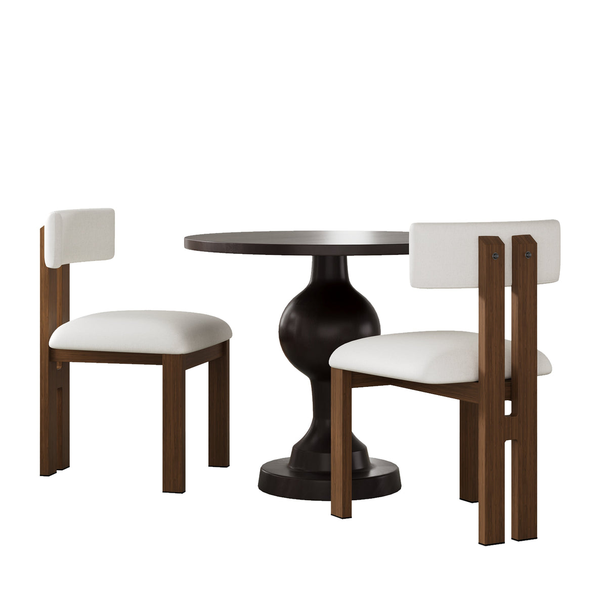 3 Piece Dining Set with Two Upholstered Chairs, dark table, white cushioned seats; HouseOfZazla on Tampa Home & Garden Store