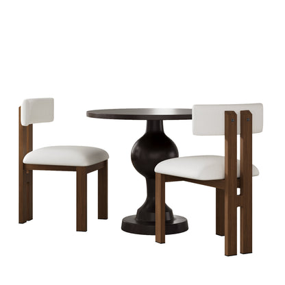 3 Piece Dining Set with Two Upholstered Chairs, dark table, white cushioned seats; HouseOfZazla on Tampa Home & Garden Store