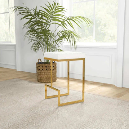 Joel counter height stool white tufted upholstery gold metal frame on Tampa Home & Garden Store