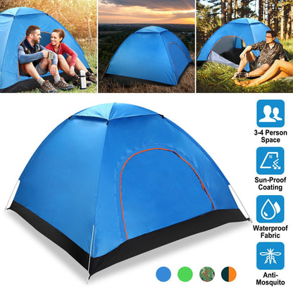 GemGear blue 4-person pop-up camping tent with two mosquito net doors and instant setup on Tampa Home & Garden Store
