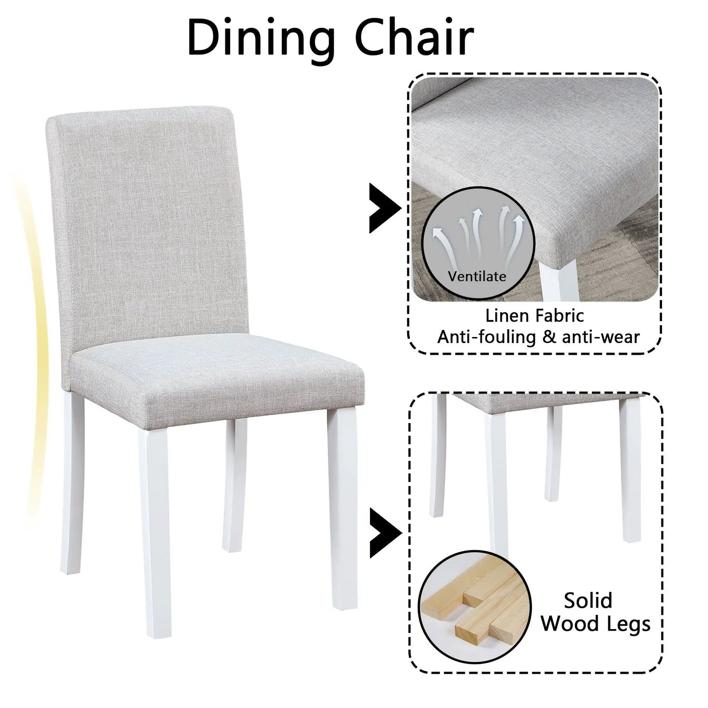 Dining Chair by Unique Piece Furniture, linen fabric upholstery with white solid wood legs on Tampa Home & Garden Store