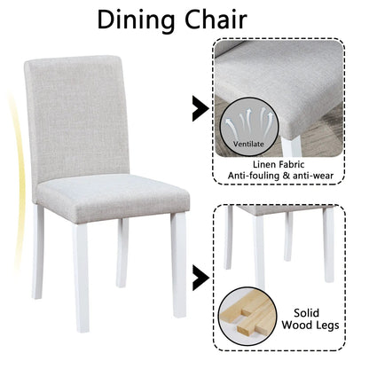 Dining Chair by Unique Piece Furniture, linen fabric upholstery with white solid wood legs on Tampa Home & Garden Store