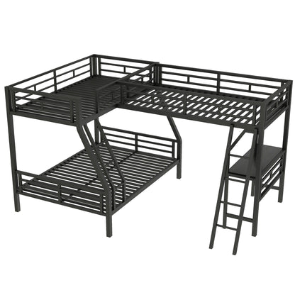Twin over full bunk bed with loft and desk in black metal frame, L-shaped design for 3 sleepers on Tampa Home & Garden Store