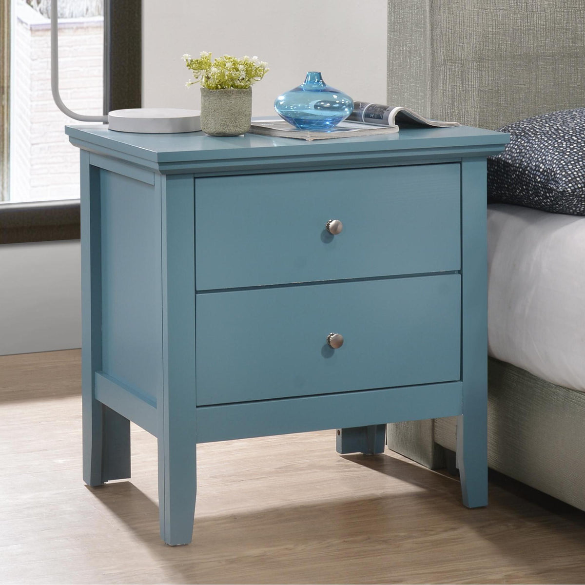 English Dovetailed Drawers Nightstand blue finish with nickel hardware by HouseOfZazla on Tampa Home & Garden Store