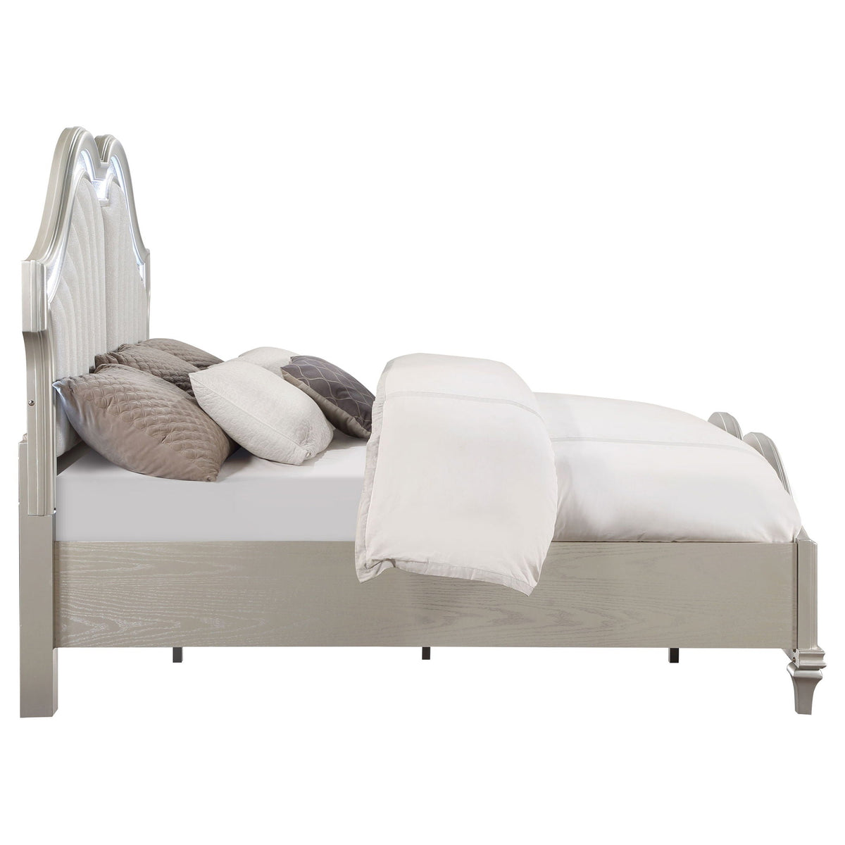 Katerina Platform Bed With LED Light in silver-gray with tall headboard HouseOfZazla on Tampa Home & Garden Store
