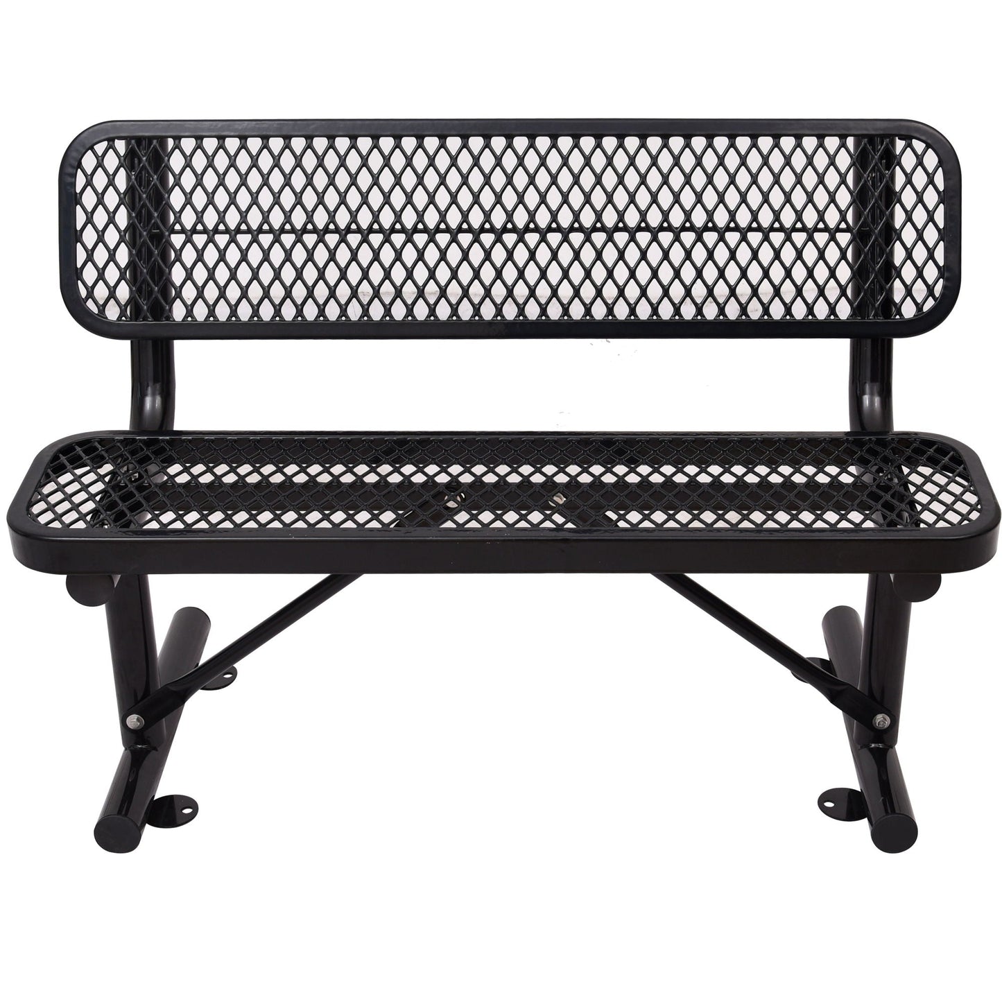 6' outdoor steel bench with backrest, black, diamond-mesh seat and back, HouseOfZazla on Tampa Home & Garden Store