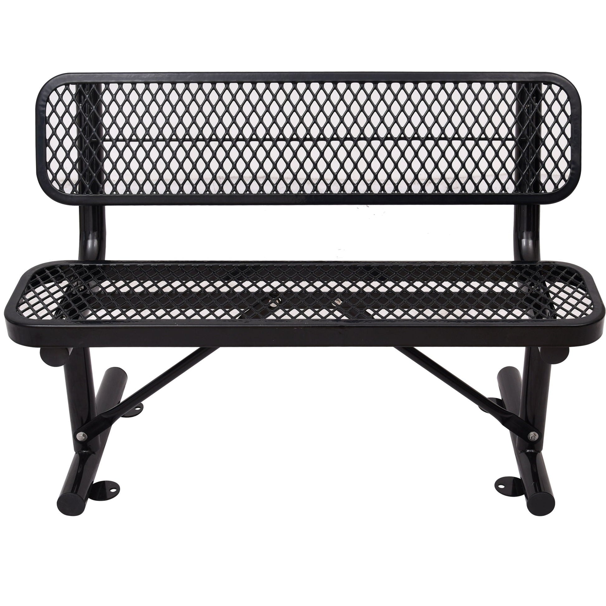 6' outdoor steel bench with backrest, black, diamond-mesh seat and back, HouseOfZazla on Tampa Home & Garden Store
