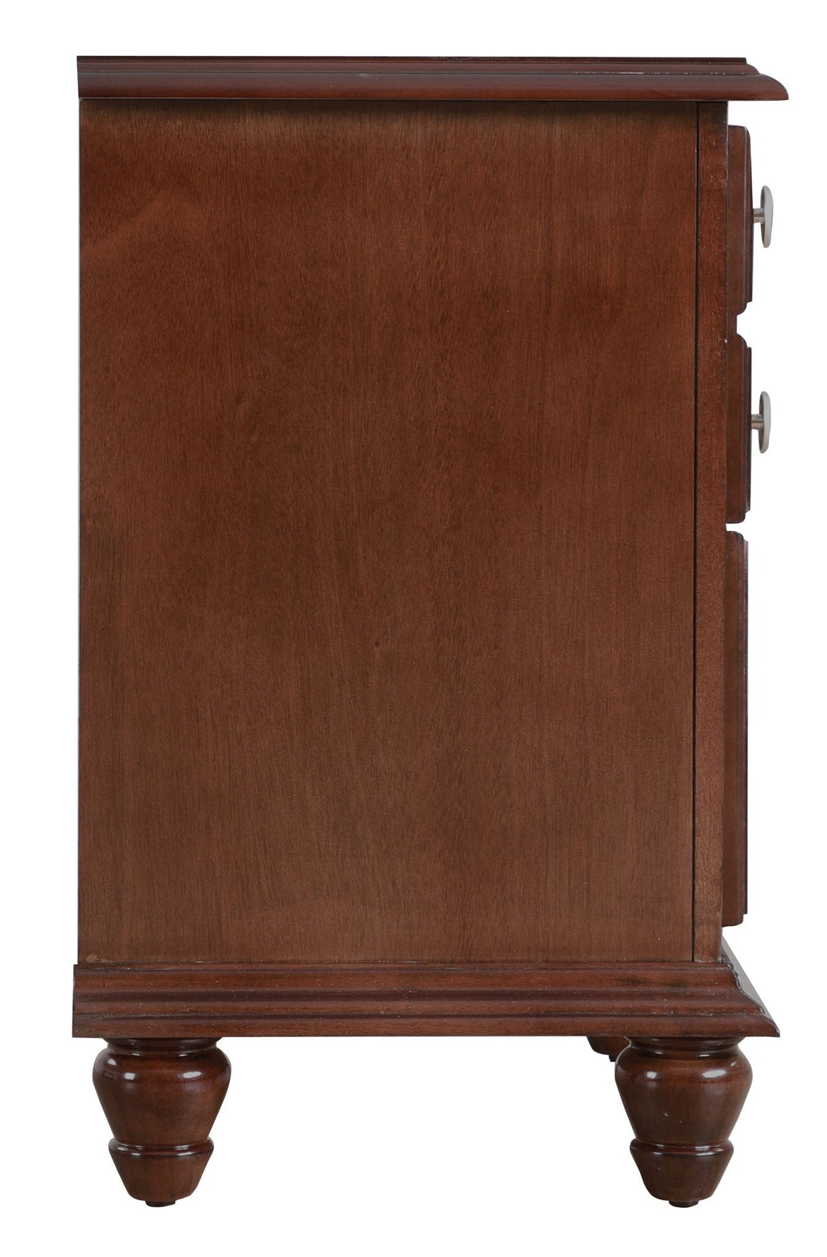 HouseOfZazla cappuccino nightstand with real wood veneers and three drawers bun-foot base on Tampa Home & Garden Store