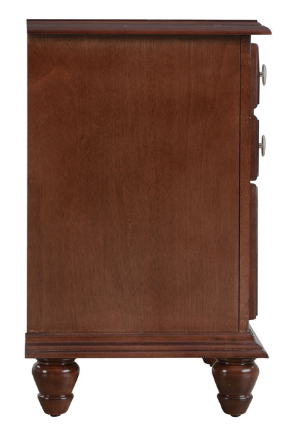 HouseOfZazla cappuccino nightstand with real wood veneers and three drawers bun-foot base on Tampa Home & Garden Store