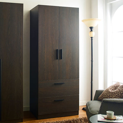HouseOfZazla 2 Door Closet Wardrobe Dark Brown with Drawers and Hanging Bars on Tampa Home & Garden Store
