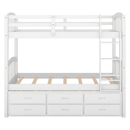 White bunk bed with trundle and drawers, arched headboard and footboard by HouseOfZazla on Tampa Home & Garden Store