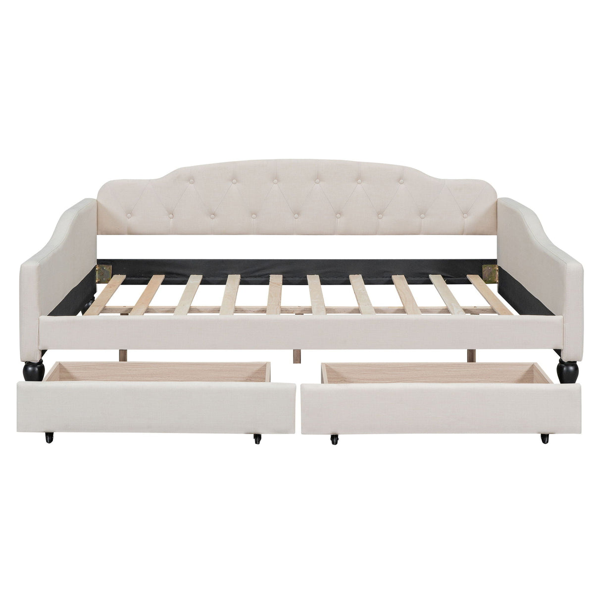 HouseOfZazla upholstered tufted daybed in cream fabric with curved arms and button tufting on Tampa Home & Garden Store