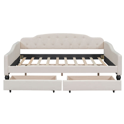 HouseOfZazla upholstered tufted daybed in cream fabric with curved arms and button tufting on Tampa Home & Garden Store