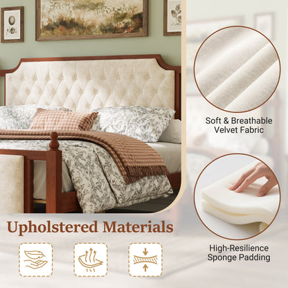 King Size upholstered bed with button tufted headboard beige velvet HouseOfZazla wood frame on Tampa Home & Garden Store