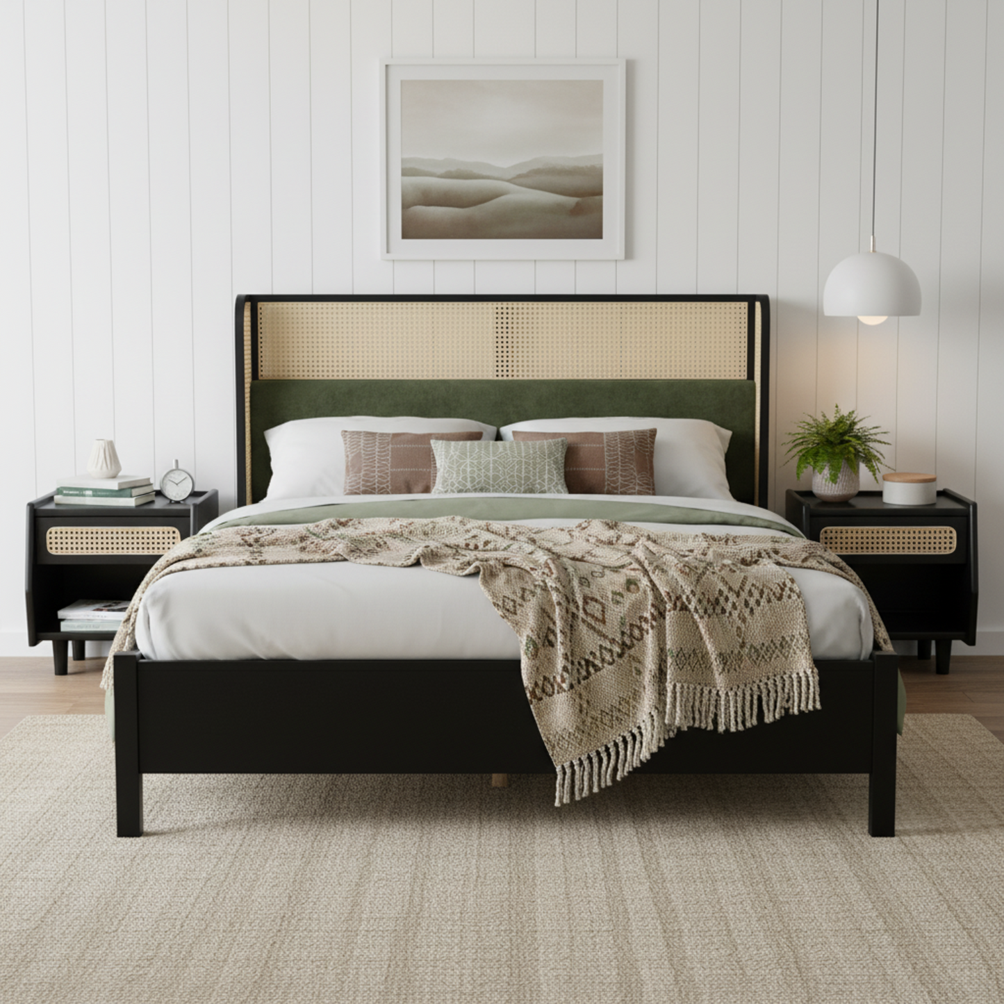 Sleek King Size Black and Green Bed Frame