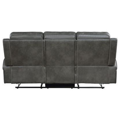 Forrest gray leather reclining sofa with tufting and wide track arms HouseOfZazla on Tampa Home & Garden Store