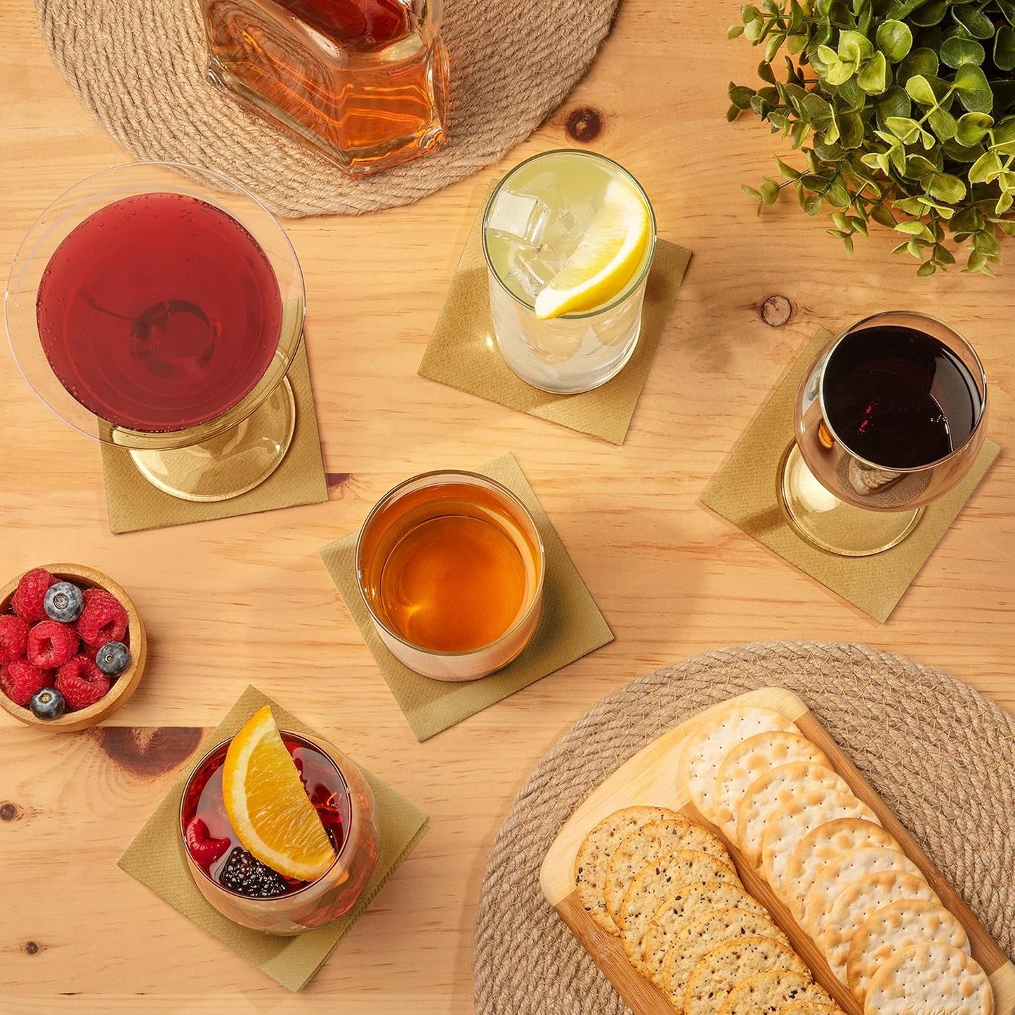 Eco-Friendly Linen-Feel Cocktail Napkins – Premium Disposable Beverage Napkins, Reusable & Biodegradable (4.75"x4.75" Folded, 50-Pack)