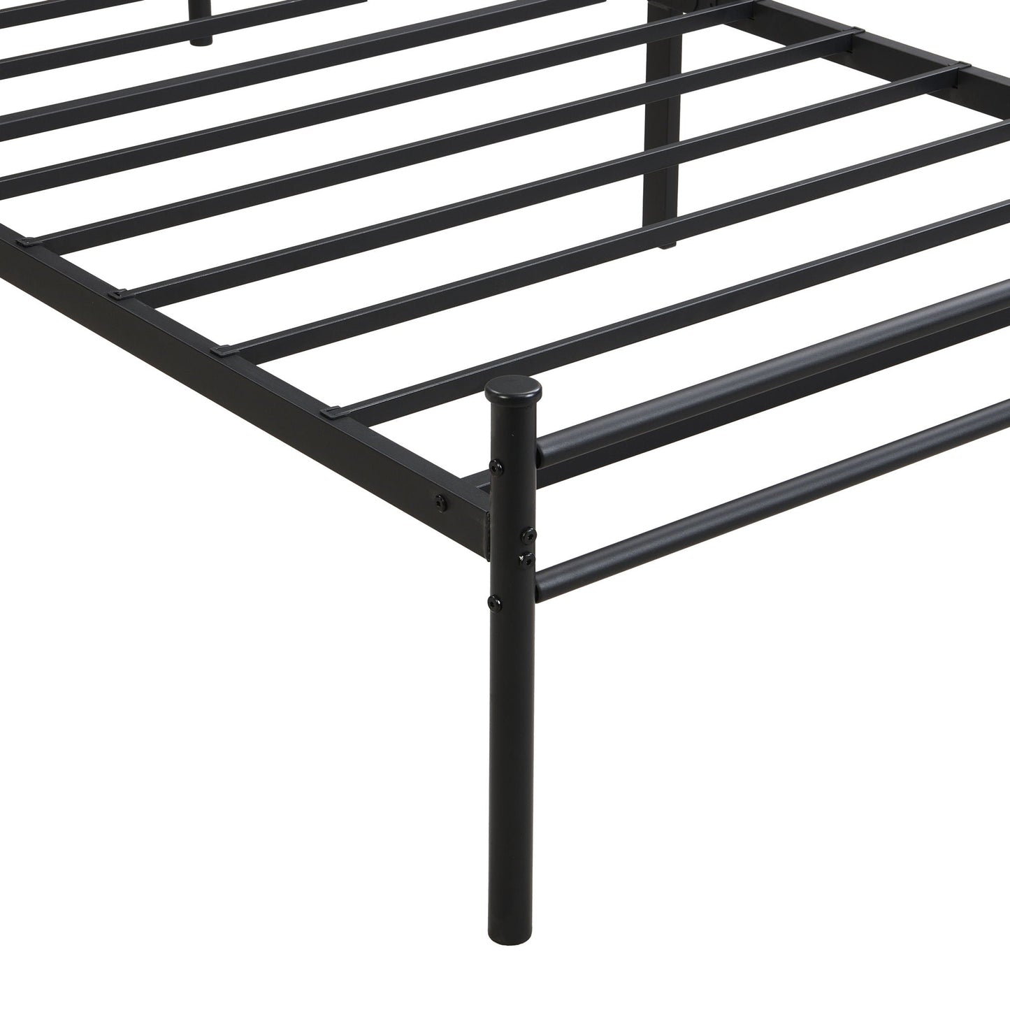 Black metal platform bed frame with slat support and rounded posts HouseOfZazla on Tampa Home & Garden Store