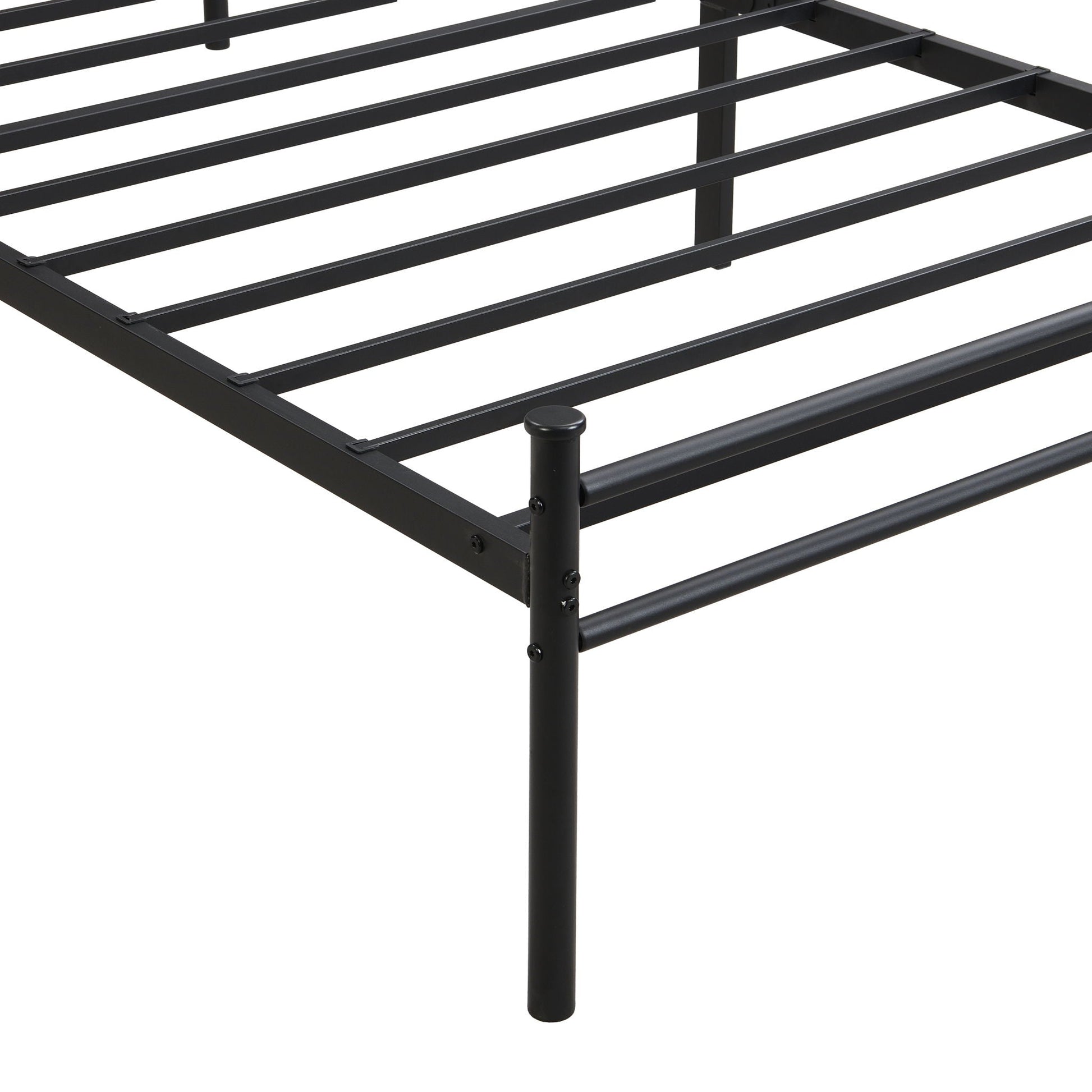 Black metal platform bed frame with slat support and rounded posts HouseOfZazla on Tampa Home & Garden Store