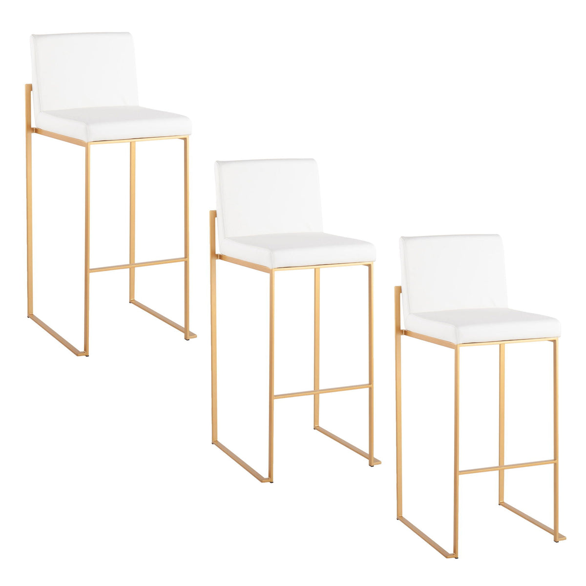 Contemporary white upholstered high-back barstools with gold frames; set of 3 HouseOfZazla on Tampa Home & Garden Store