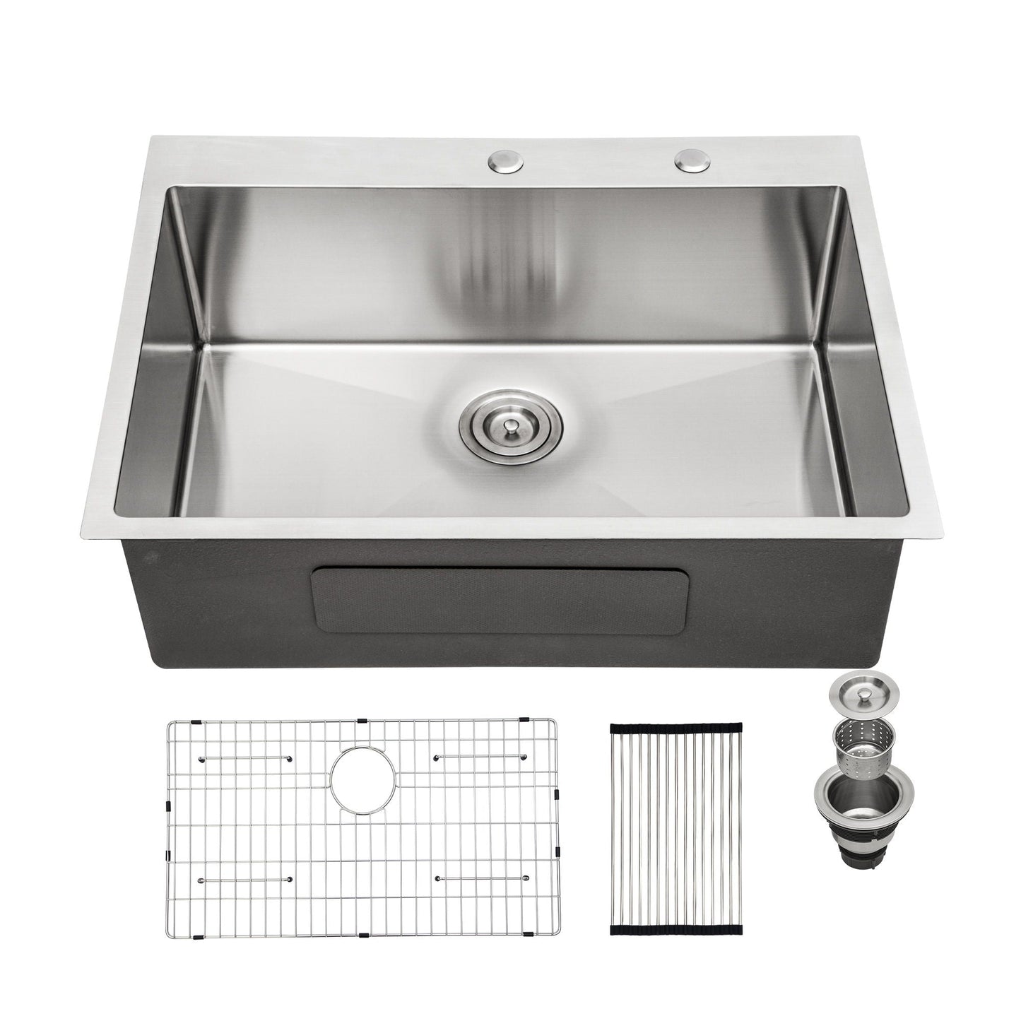HouseOfZazla drop-in 16GA stainless steel single-bowl topmount sink with deck holes and racks on Tampa Home & Garden Store