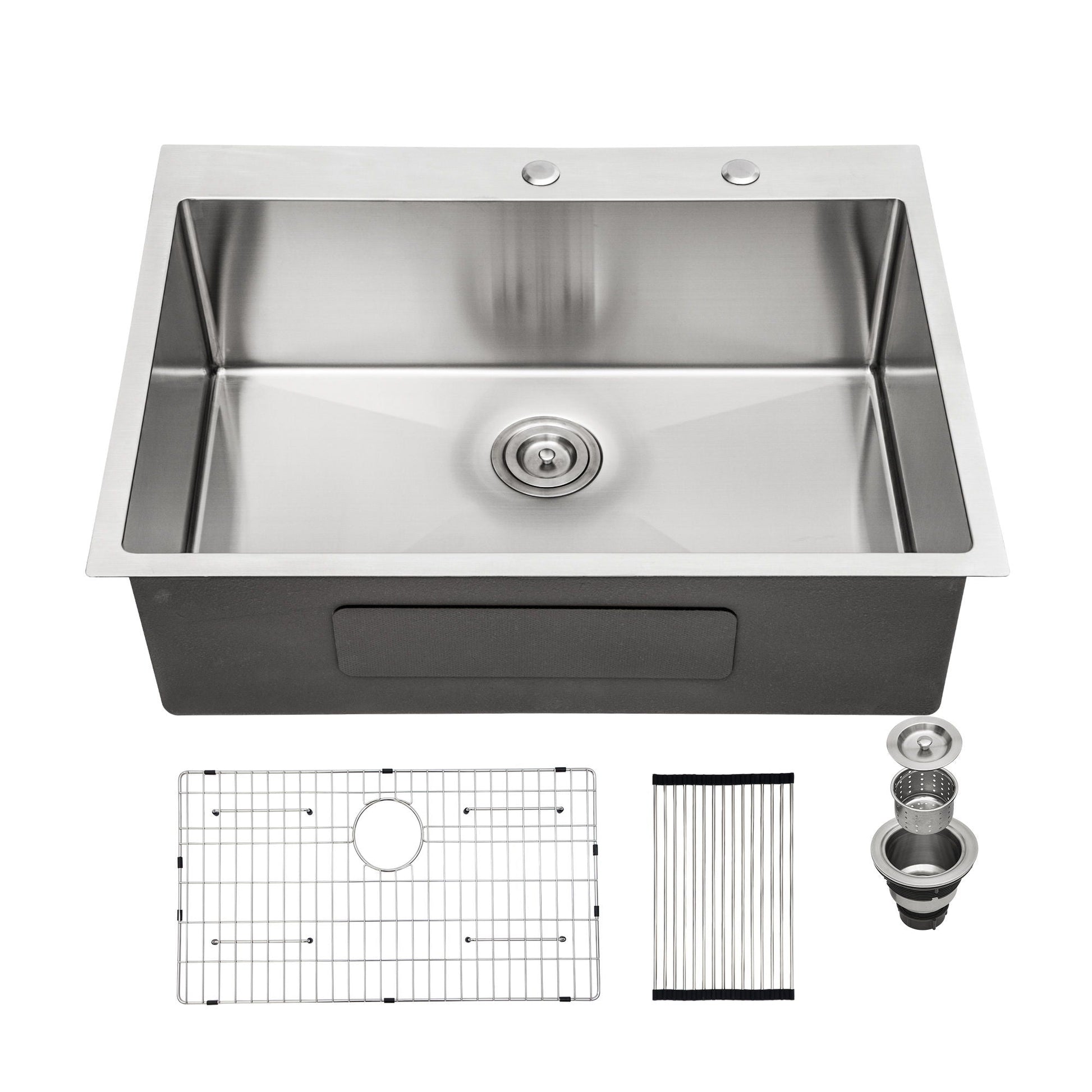 HouseOfZazla drop-in 16GA stainless steel single-bowl topmount sink with deck holes and racks on Tampa Home & Garden Store
