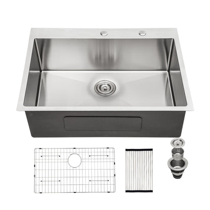 HouseOfZazla drop-in 16GA stainless steel single-bowl topmount sink with deck holes and racks on Tampa Home & Garden Store