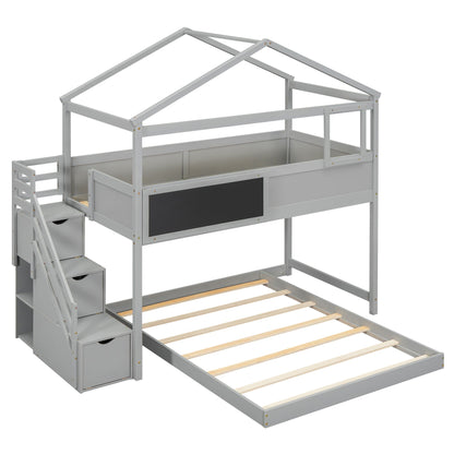 House Style Bunk Bed with storage staircase, gray metal frame by HouseOfZazla on Tampa Home & Garden Store