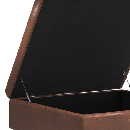 Shay large square coffee table storage ottoman in brown leatherette with lift-top hinges on Tampa Home & Garden Store
