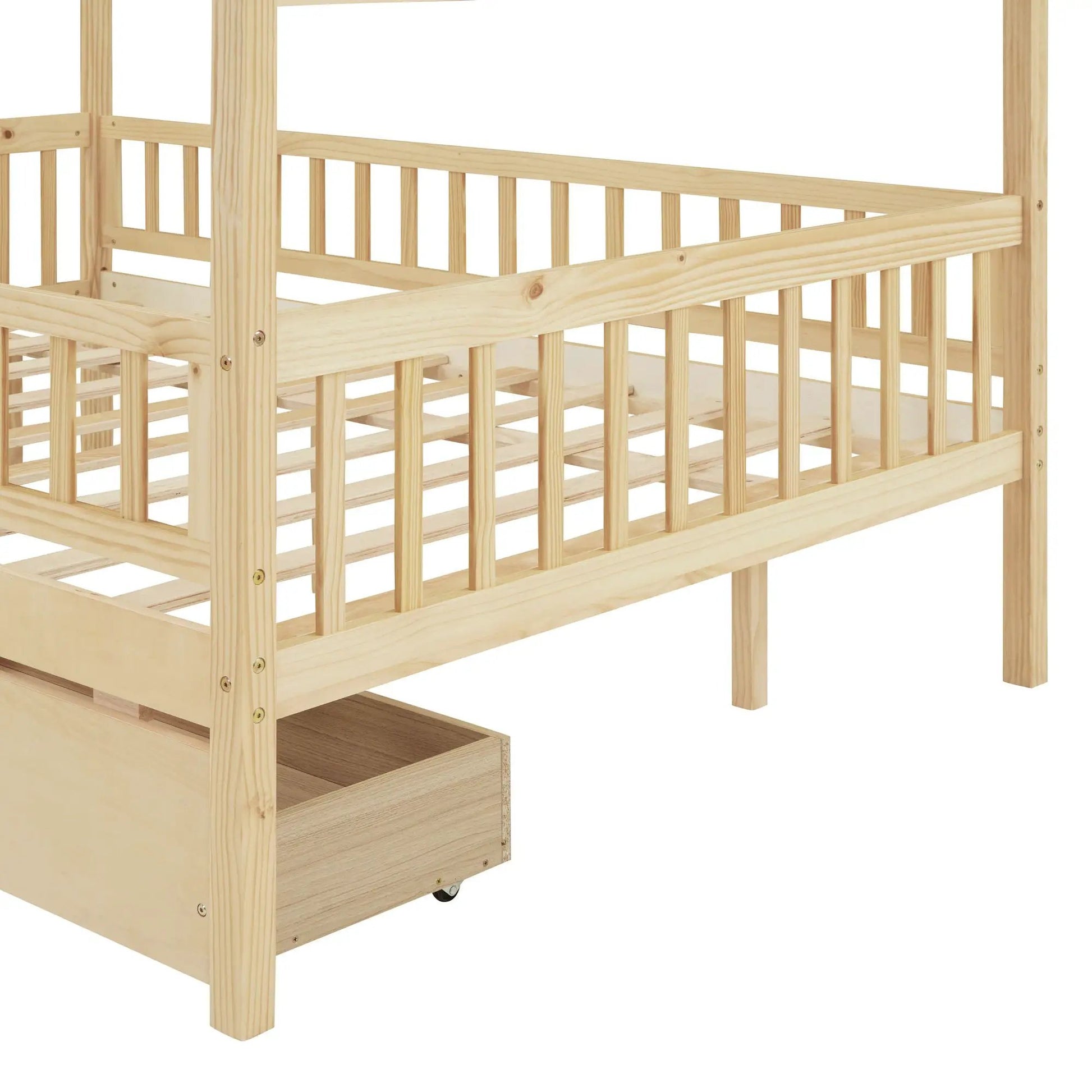 House bed with 2 drawers in natural pine wood storage bed with slatted sides on Tampa Home & Garden Store