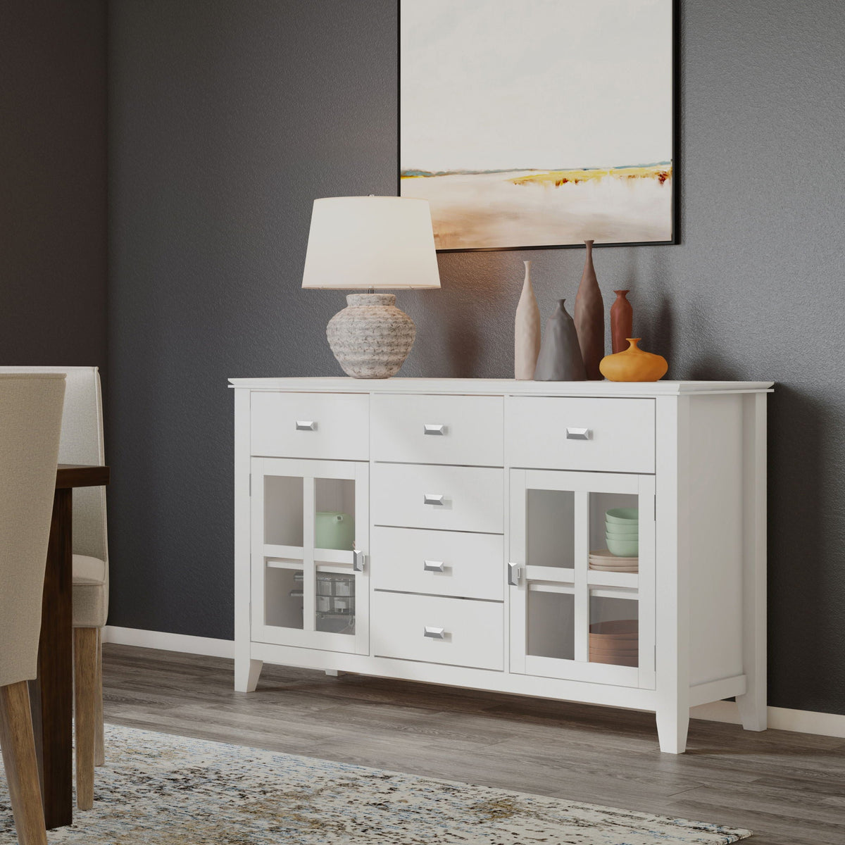 Solid wood sideboard buffet with glass storage, white finish, HouseOfZazla on Tampa Home & Garden Store