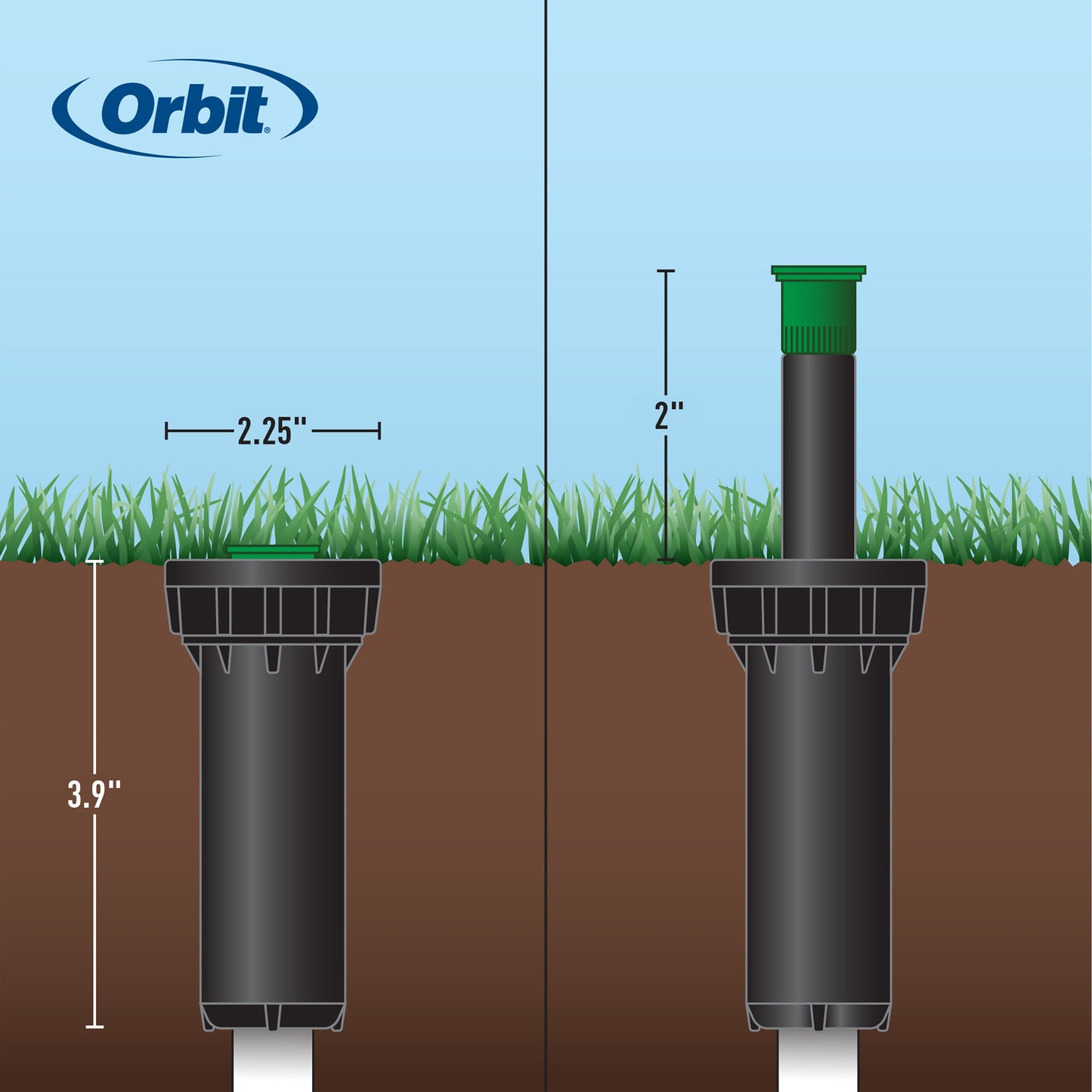 Orbit 2-inch hard-top pressure-regulating pop-up sprinkler heads for underground irrigation on Tampa Home & Garden Store