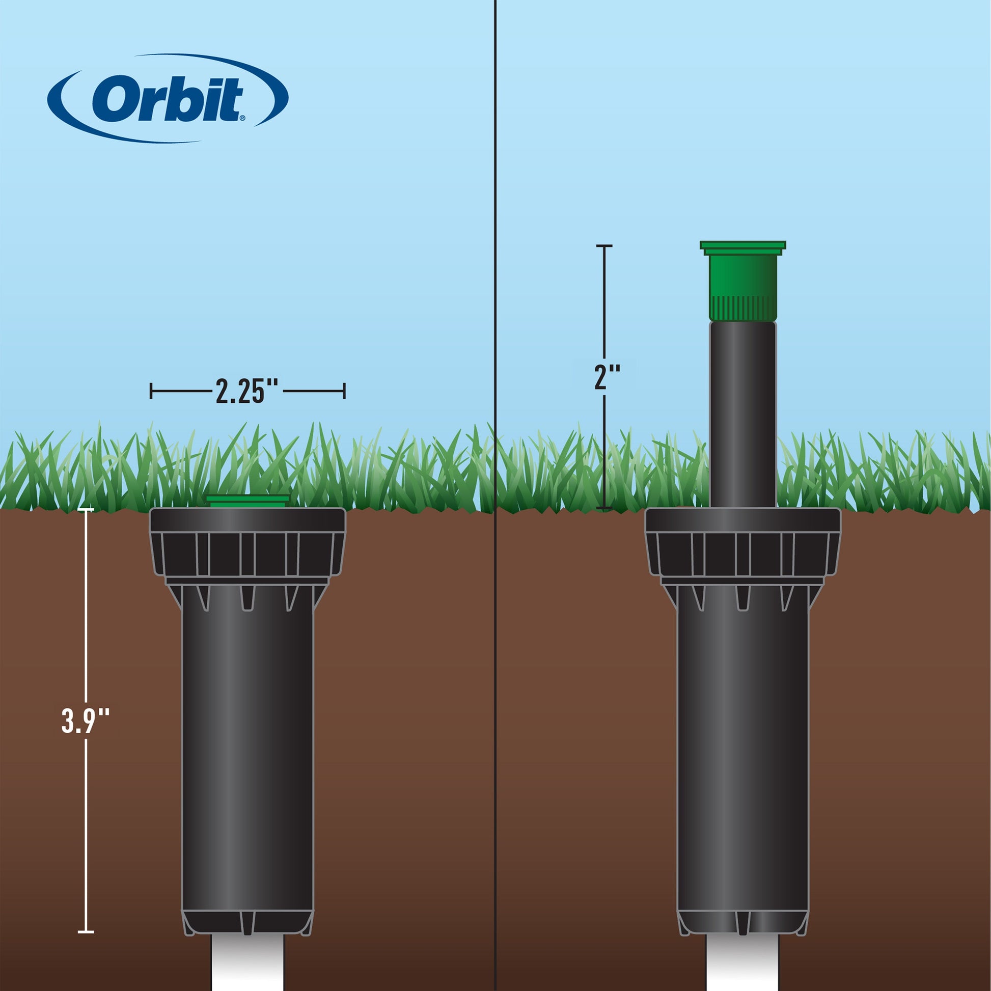 Orbit 2-inch hard-top pressure-regulating pop-up sprinkler heads for underground irrigation on Tampa Home & Garden Store