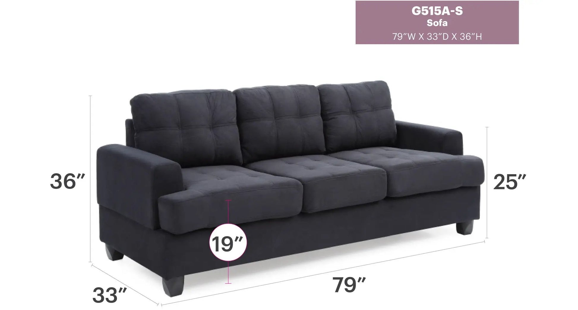 Sandridge Sofa by Unique Piece Furniture in charcoal fabric, stationary 79W x 33D x 36H on Tampa Home & Garden Store