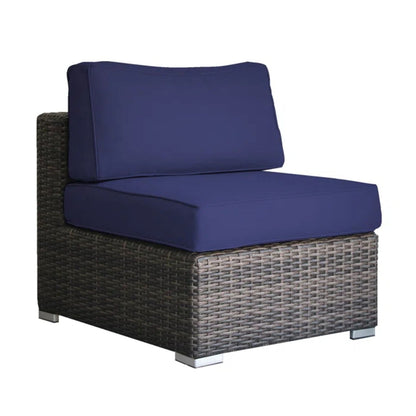 Luxurious wicker patio stationary sectional with navy Sunbrella cushions on Tampa Home & Garden Store