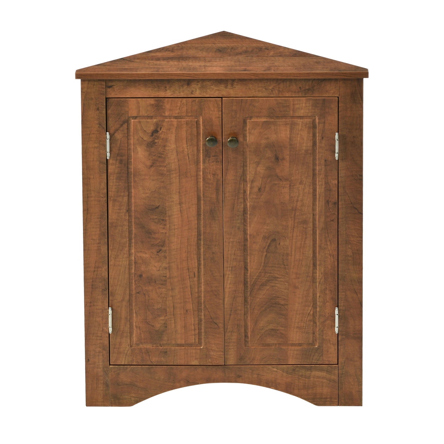 Triangle bathroom storage cabinet with adjustable shelves, warm wood finish, two doors on Tampa Home & Garden Store
