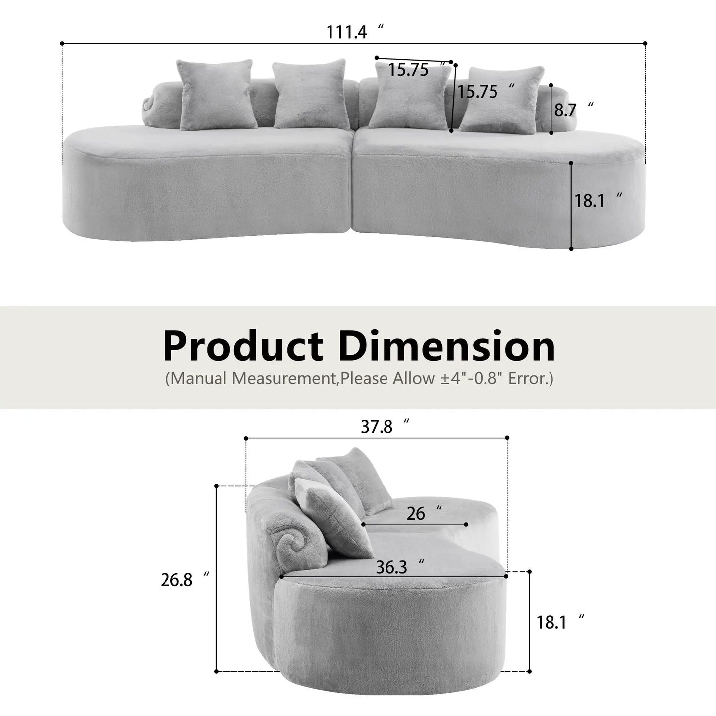 Modern Curved Sofa with Pillows for Living Room