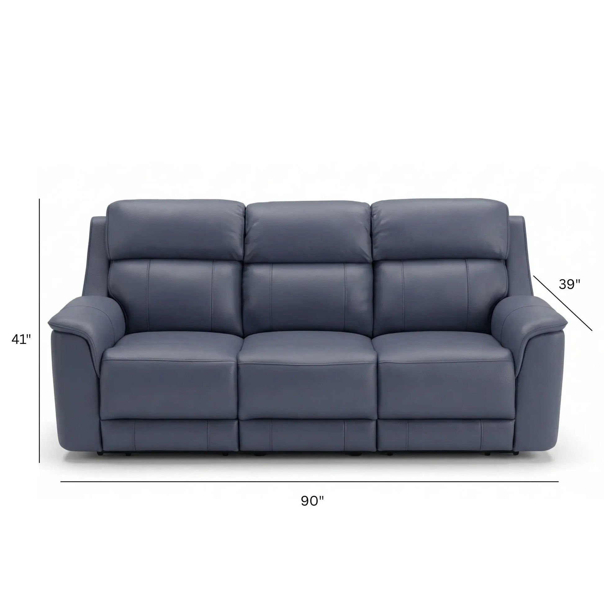 Oslo Dual Power Reclining Sofa by Unique Piece Furniture in blue leather, 3-seat on Tampa Home & Garden Store