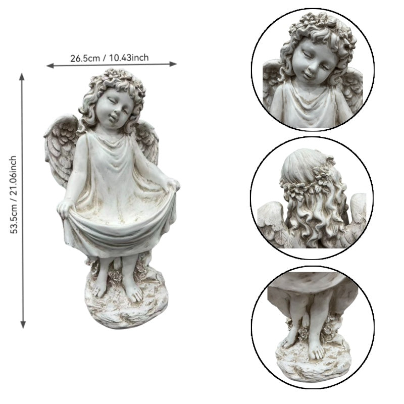 Weathered angel cherub garden statue 21.06in tall with wings and flowing gown, stone finish on Tampa Home & Garden Store