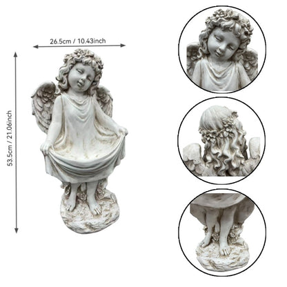 Weathered angel cherub garden statue 21.06in tall with wings and flowing gown, stone finish on Tampa Home & Garden Store