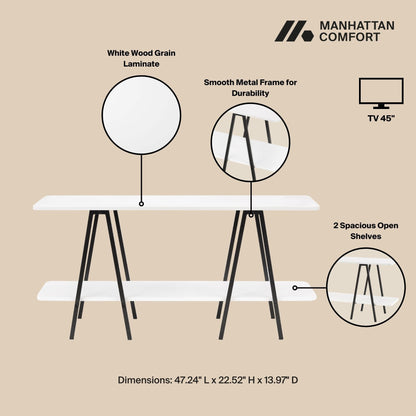 Modern console table with white wood grain laminate top and carbon steel black legs by HouseOfZazla on Tampa Home & Garden Store