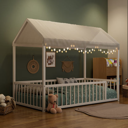 Cozy Montessori House Floor Bed and a Safety Rail