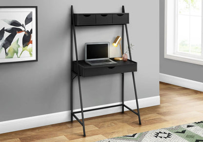 Computer Desk for Home Office in black metal with leaning frame and 3 drawers; laptop setup on Tampa Home & Garden Store