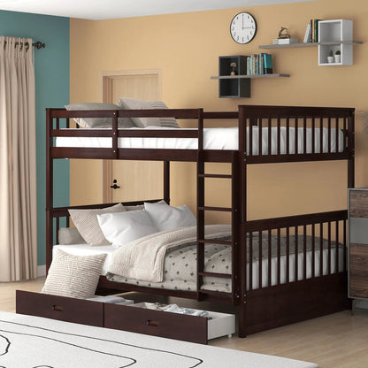 Bunk bed by Unique Piece Furniture with ladders and 2 storage drawers, dark wood twin-over-twin on Tampa Home & Garden Store