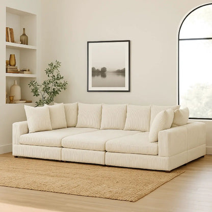 Haven - 6 Piece Modular Sectional beige ribbed fabric stationary sofa with cushions on Tampa Home & Garden Store