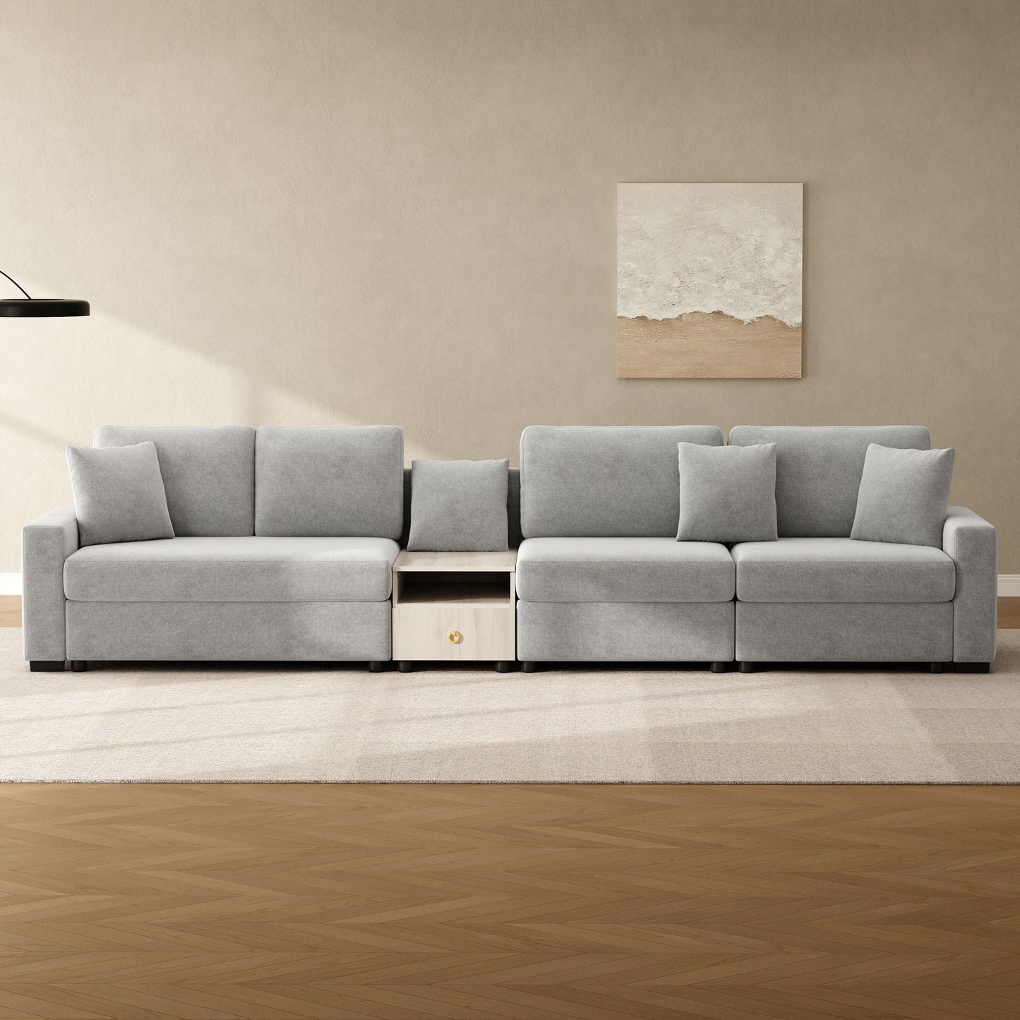 Modular sofa couch with storage center console in light gray fabric by HouseOfZazla on Tampa Home & Garden Store