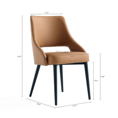 Tremont Arm Chair with Steel Frame in tan leather, curved back and black metal legs on Tampa Home & Garden Store